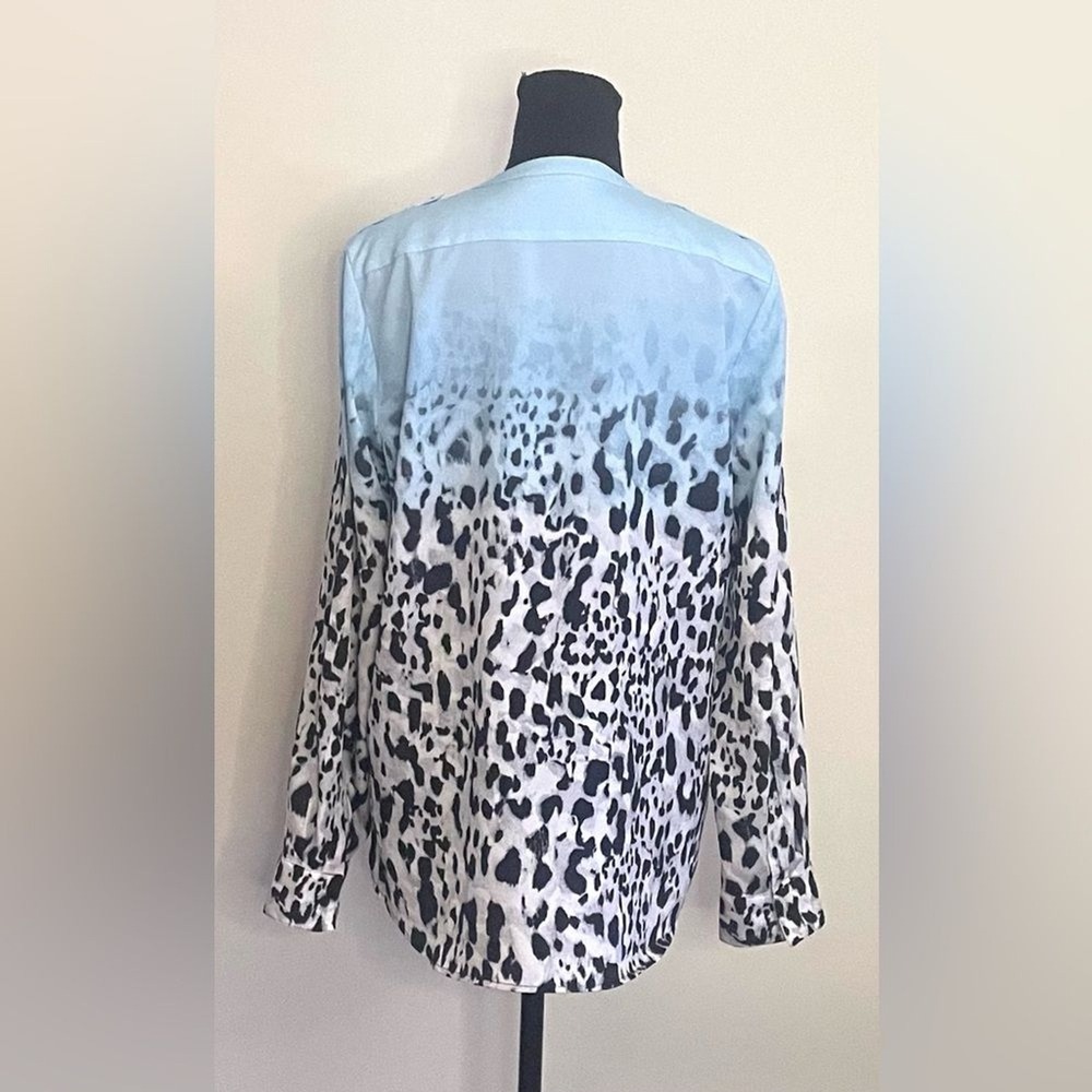 Calvin Klein Womens Blue Ombre Leopard Print Long Sleeve Button Blouse Top L - Picture 4 of 8